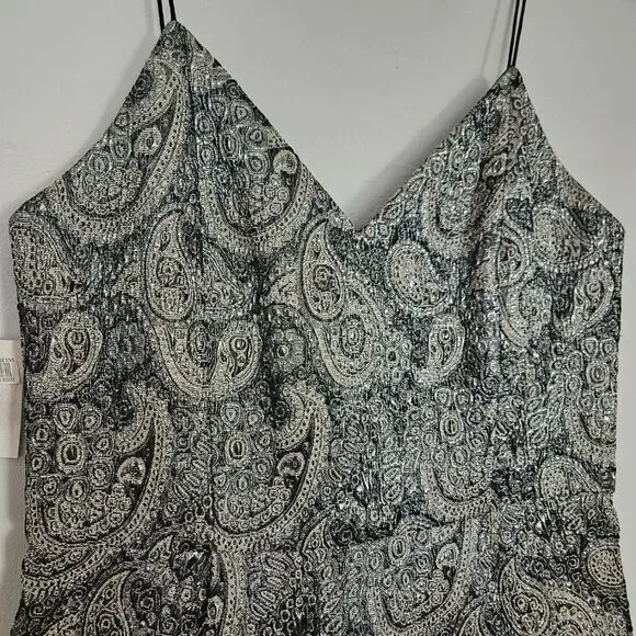 NWT Alice + Olivia Anette Metallic Paisley V-neck Party Dress | 12 - Picture 5 of 11